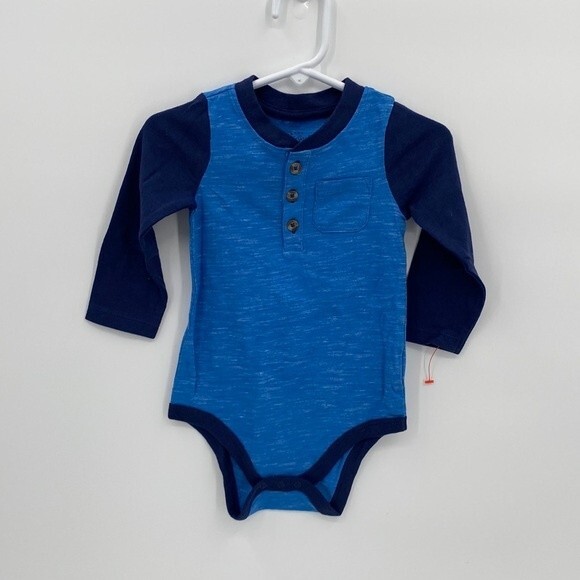Baby Cat & Jack 12 months Blue Long Sleeve Bodysuit Polo Button Up Shirt New - Picture 1 of 7